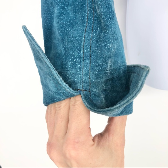 AMI Small Turquoise Blue 100% Leather Washable Suede Full Zip Collar Jacket NWT - Picture 5 of 8